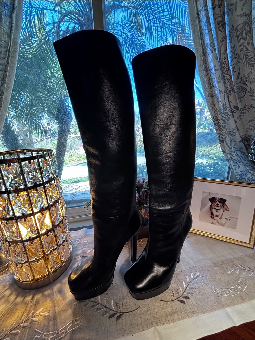Gucci Black Leather Knee-High Platform Boots
